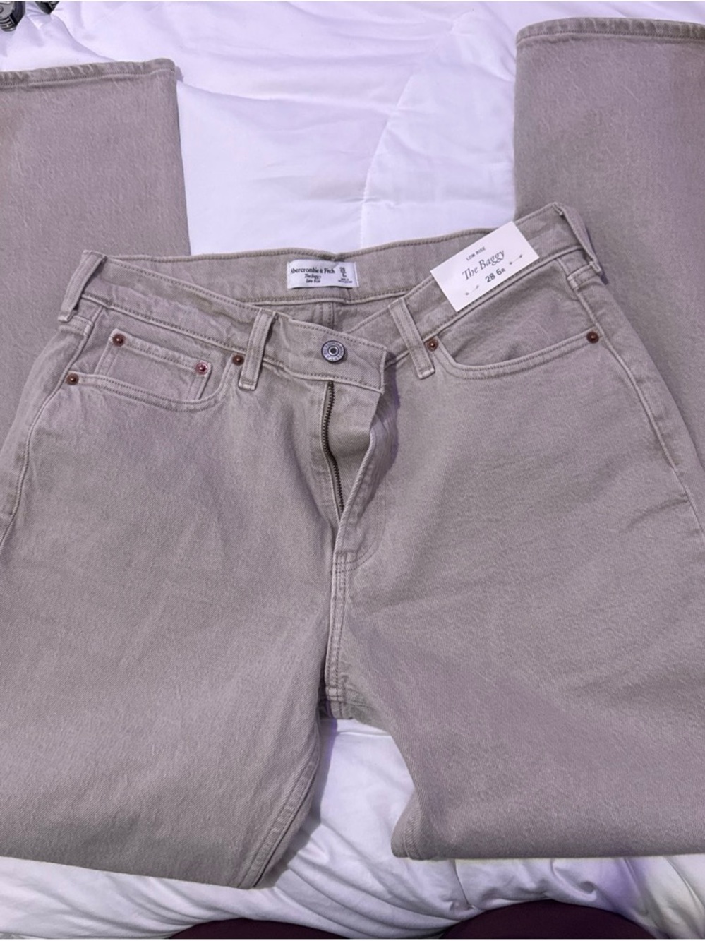 Abercrombie & Fitch Women's Straight-Leg Jeans in Light Taupe